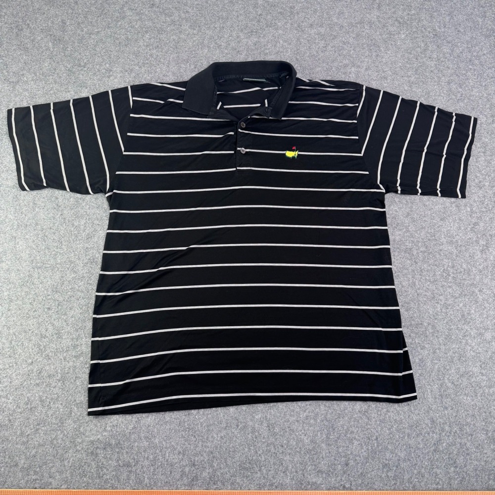 Masters Clubhouse Collection Polo Shirt Mens Large Black White Striped Golf Logo